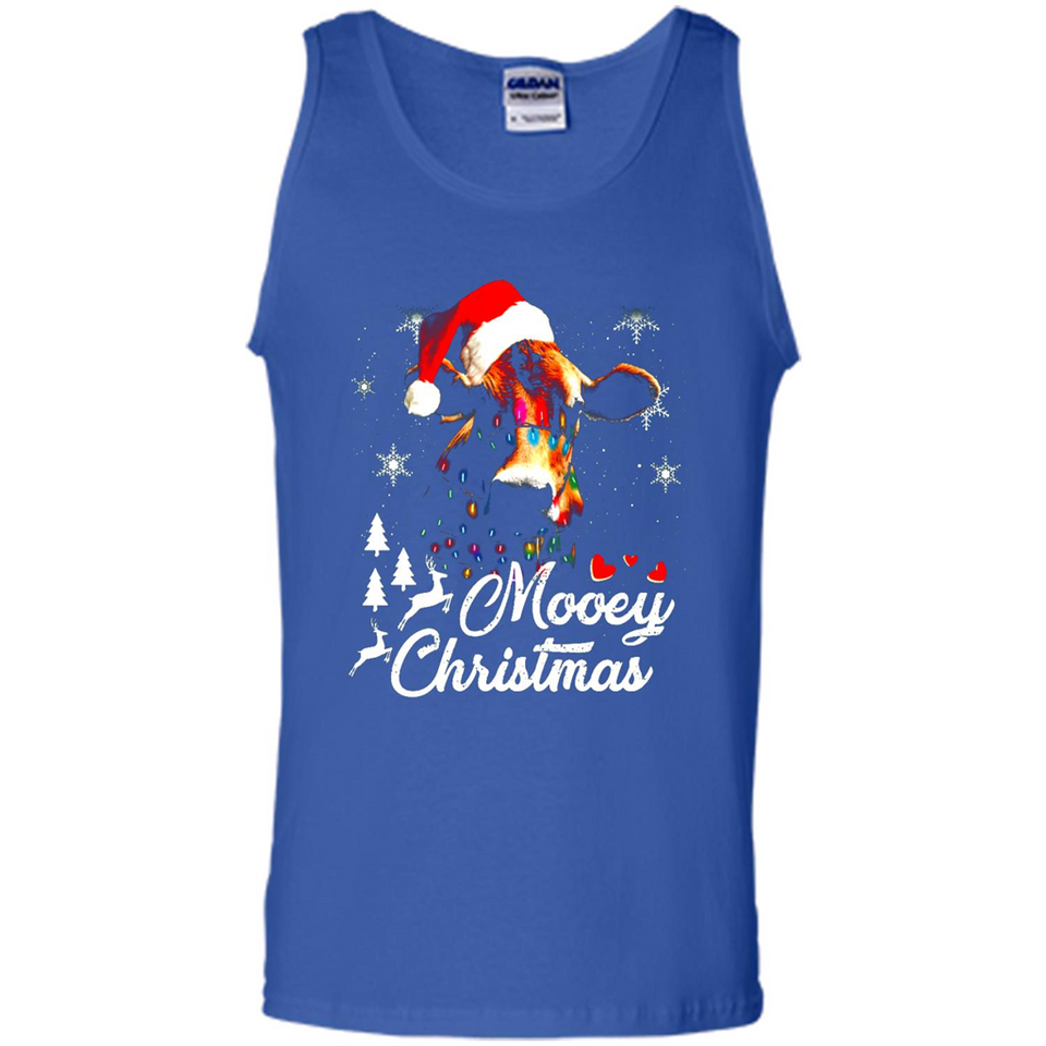 Mooey Christmas Cow Santa Christmas Lover Lights Sweatshirt - Tank Top