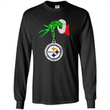 Fantastic Pittsburgh Steelers Glitter Grinch Monogram Ornament Christmas Gift - Long Sleeve T-Shirt