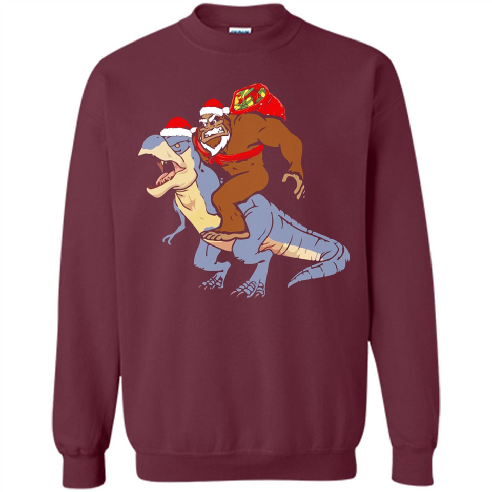 Bigfoot Riding Dinosaurus T-Shirt Funny Bigfoot Santa - Sweatshirt
