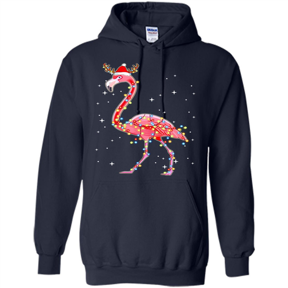 Christmas Lights Flamingo Wearing Santa Hat Funny Xmas - Hoodie