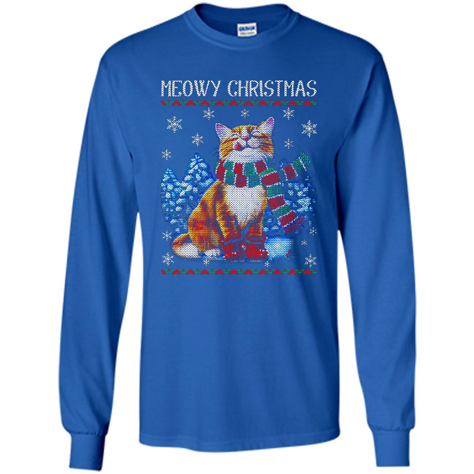 Christmas Ugly Sweater Cat With Christmas Meowy Chritstmas - Long Sleeve T-Shirt