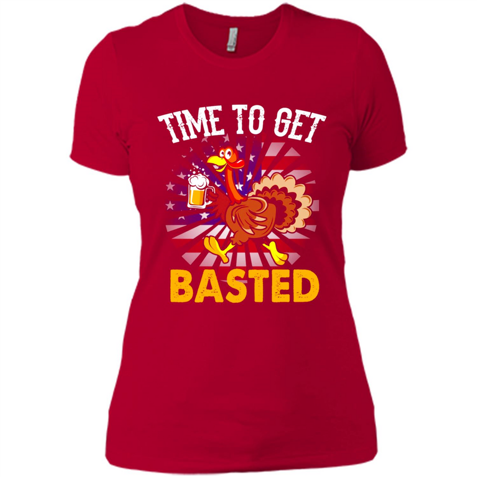 Time To Get Basted Funny Turkey Beer Thanksgiving - Ladies' Boyfriend T-Shirt