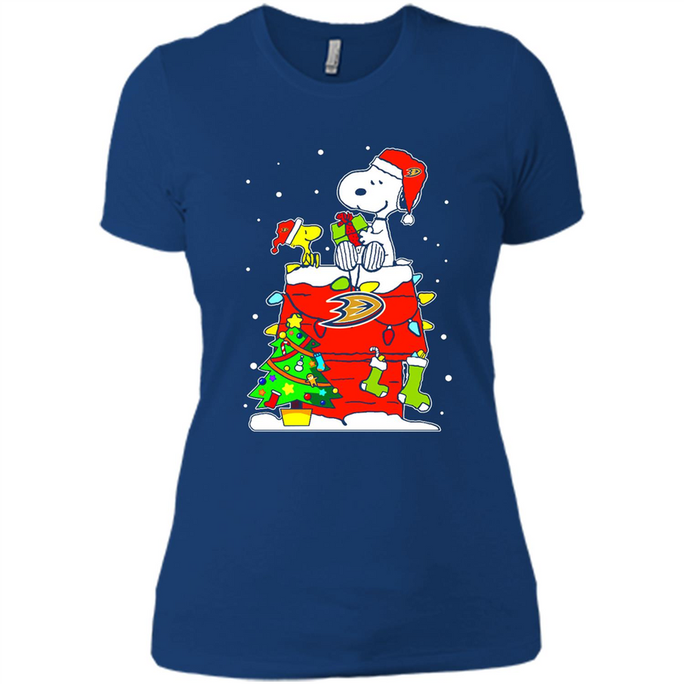 Anaheim Ducks Snoopy Ugly Christmas Sweaters - Ladies' Boyfriend T-Shirt