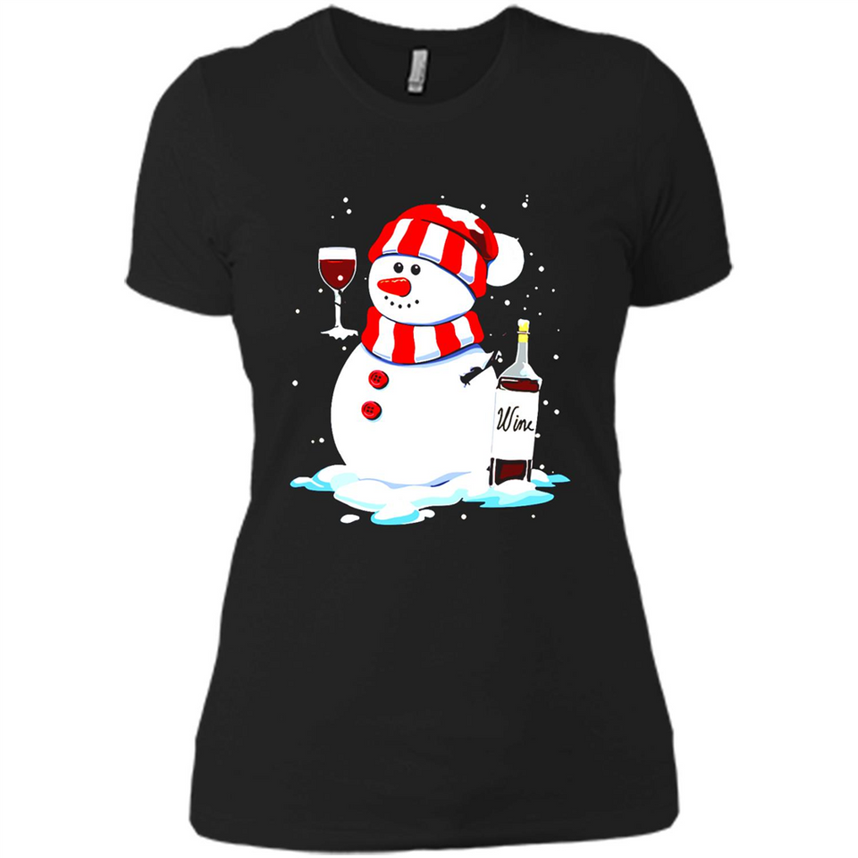 Cute Snowman drink Red Wine Christmas T-Shirt - Ladies' Boyfriend T-Shirt