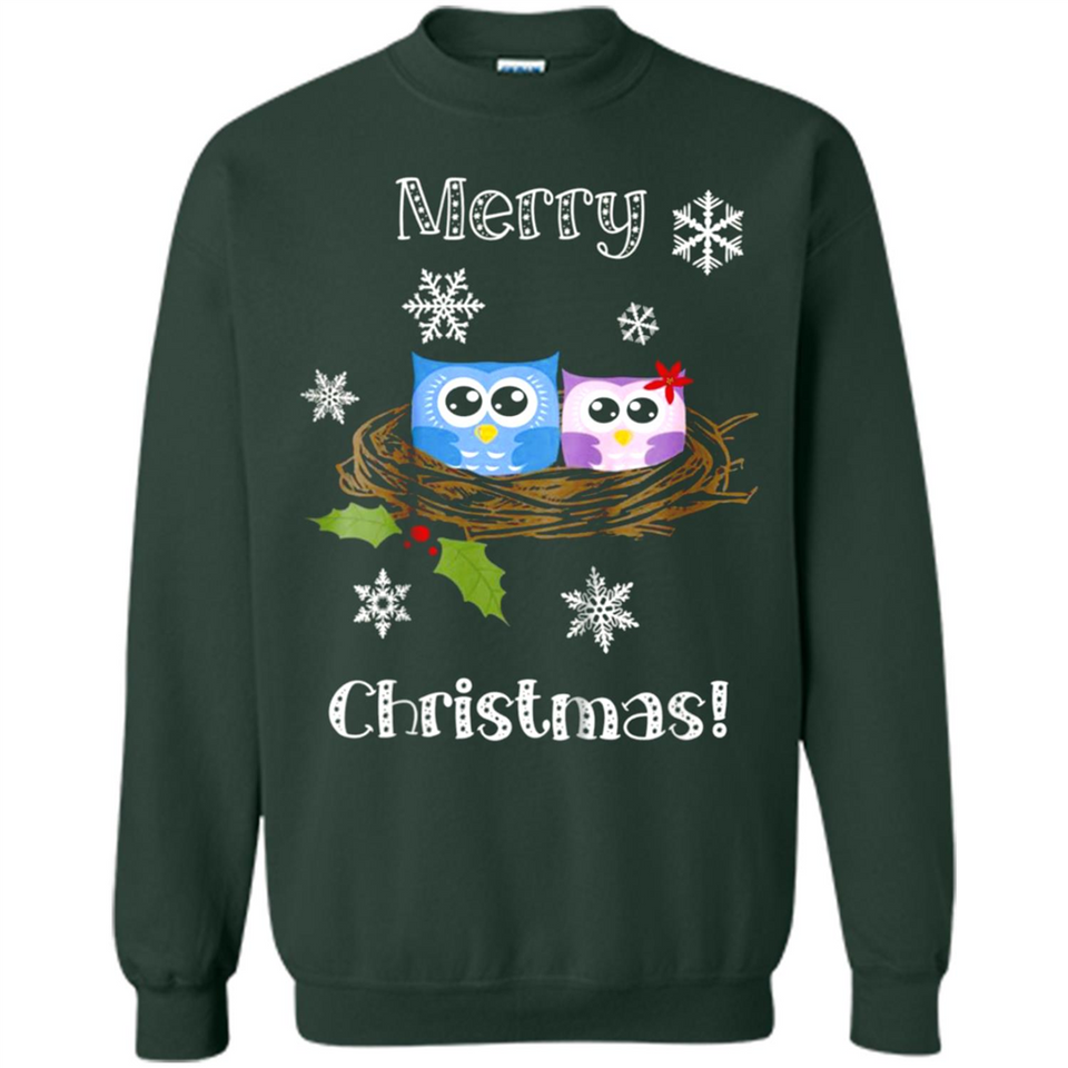 Cute Christmas Shirt Merry Christmas Snowflakes Owls Nest