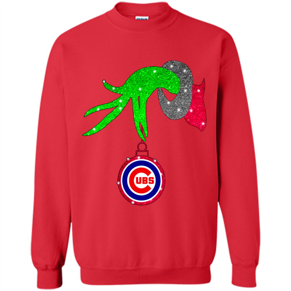 GRINCH HAND HOLDING CHICAGO CUBS GLITTER CHRISTMAS PINGPONG