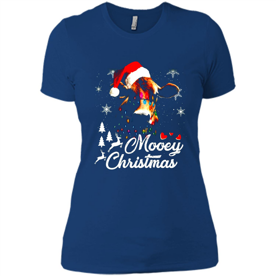Mooey Christmas Cow Santa Christmas Lover Lights Sweatshirt - Ladies' Boyfriend T-Shirt