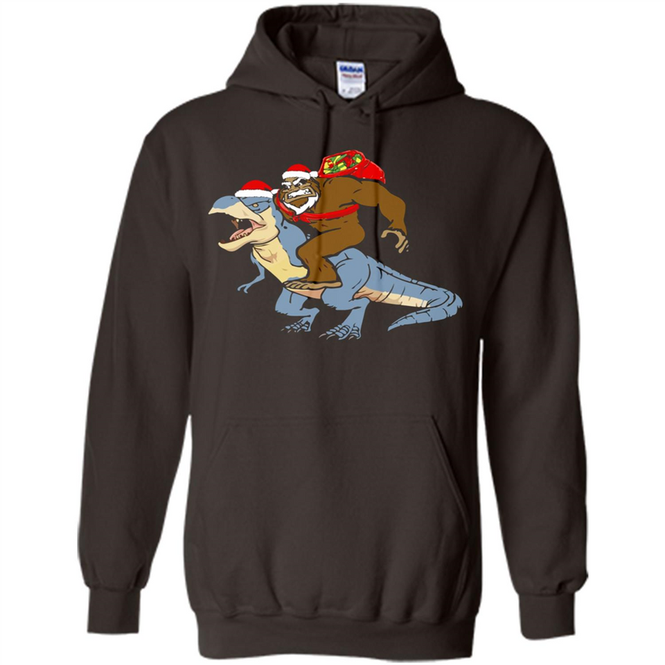 Bigfoot Riding Dinosaurus T-Shirt Funny Bigfoot Santa - Hoodie