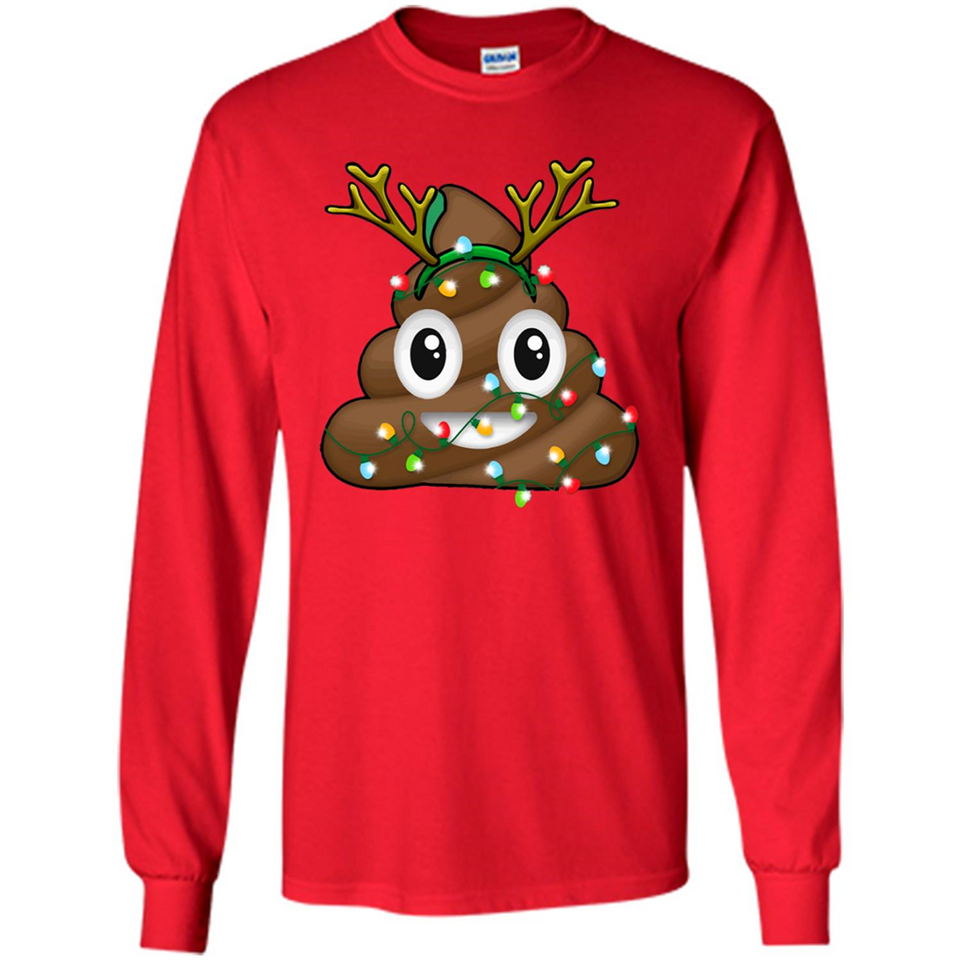 Reindeer Poop Emoji Cute Merry Christmas T-Shirt - Long Sleeve T-Shirt