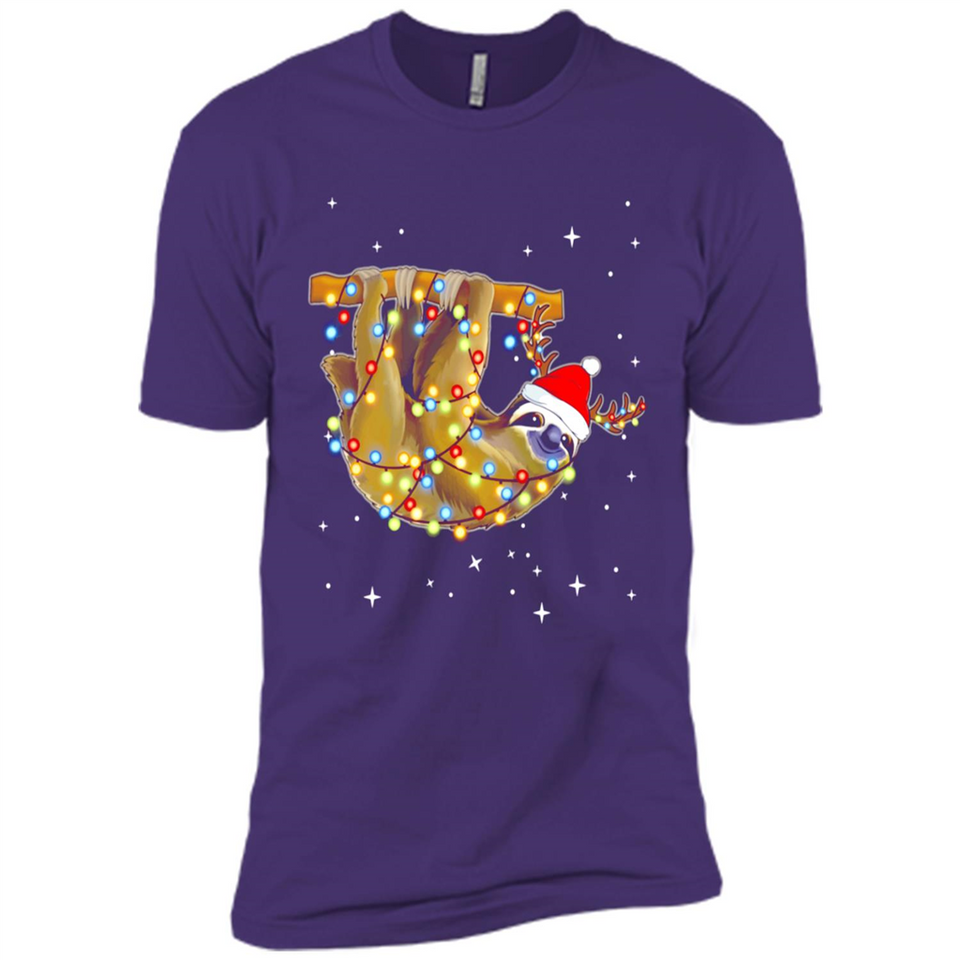 Christmas Lights Sloth Wearing Santa Hat Funny Xmas - Premium Short Sleeve T-Shirt