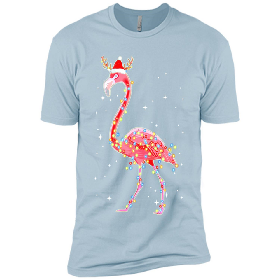 Christmas Lights Flamingo Wearing Santa Hat Funny Xmas - Premium Short Sleeve T-Shirt