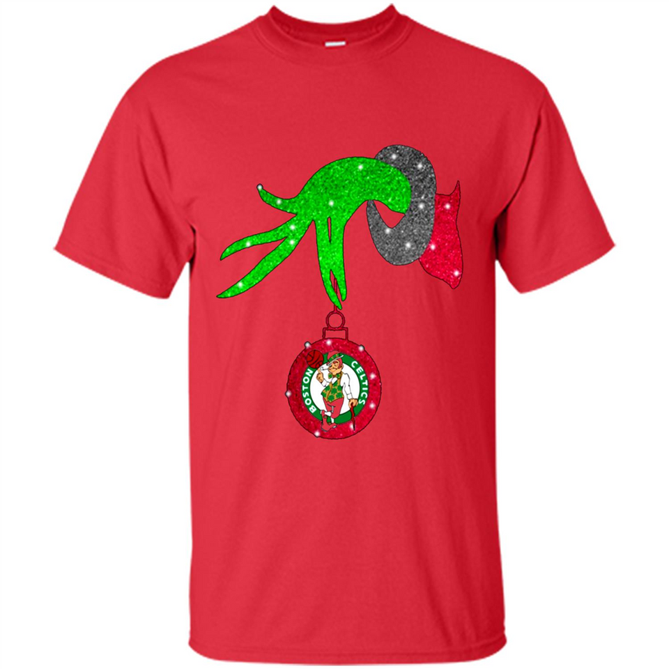 GRINCH HAND HOLDING BOSTON CELTICS NBA GLITTER CHRISTMAS PINGPONG