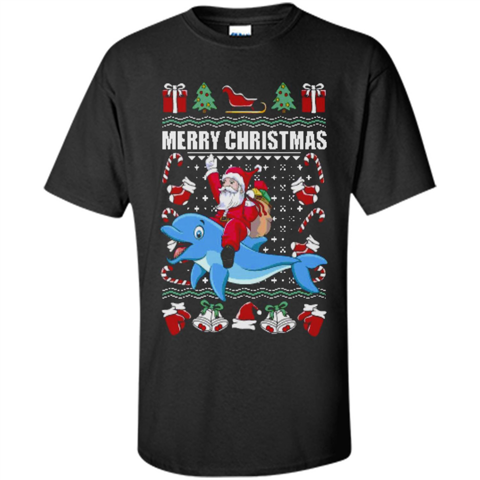 Ugly Christmas Santa Riding Dolphin - Shirt