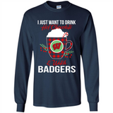I Just Want To Drink Hot Chocolate & Watch Wisconsin Badgers Ugly Christmas Sweater PINGPONG