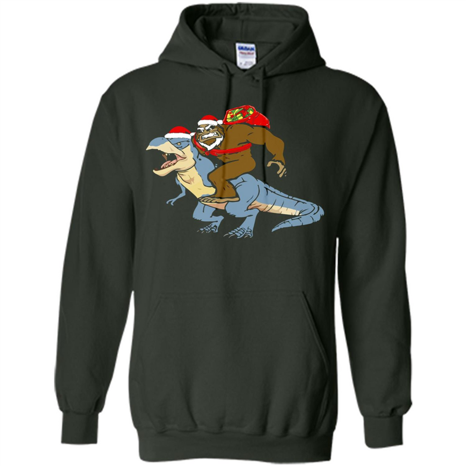 Bigfoot Riding Dinosaurus T-Shirt Funny Bigfoot Santa - Hoodie