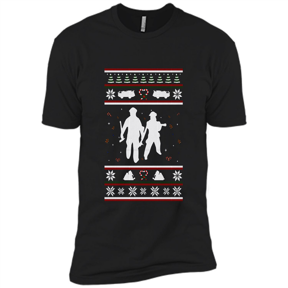 Christmas Ugly Sweater Firefighter Ugly Christmas Sweater - Premium Short Sleeve T-Shirt