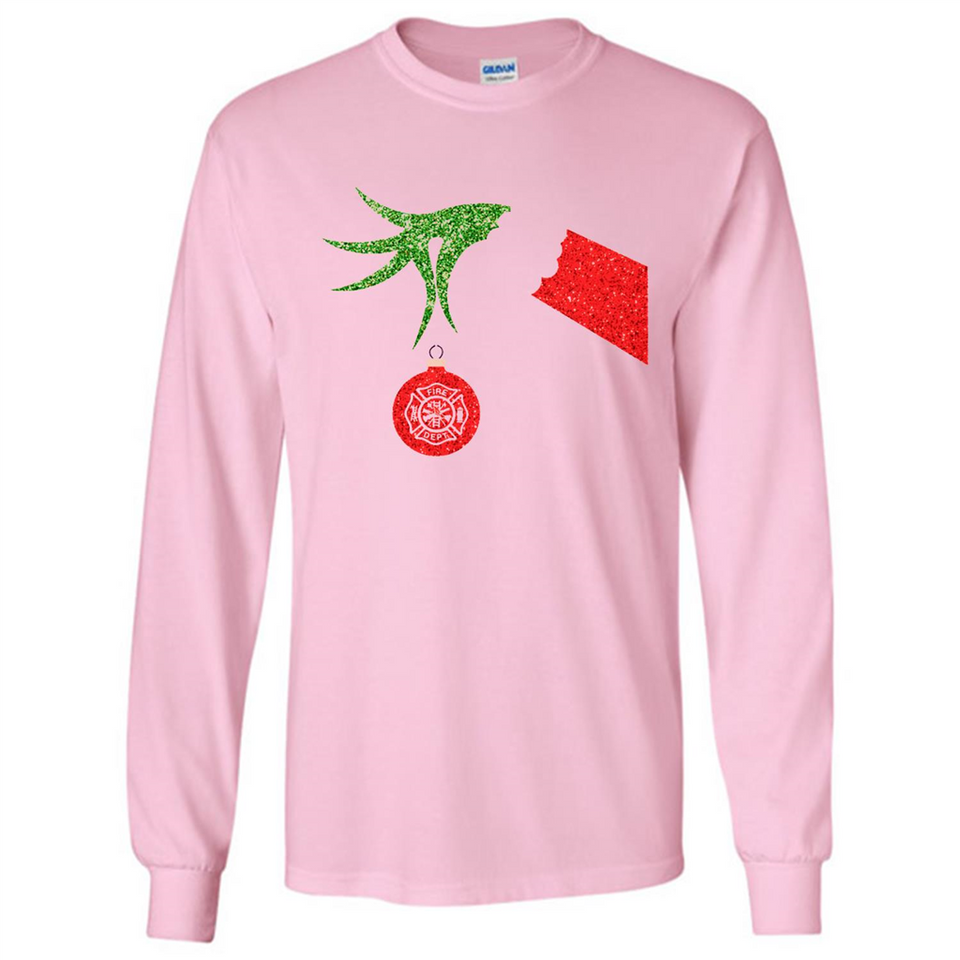 Funny Grinch Hand holding Firefighter ornament Christmas Sporty T-Shirt - Long Sleeve T-Shirt