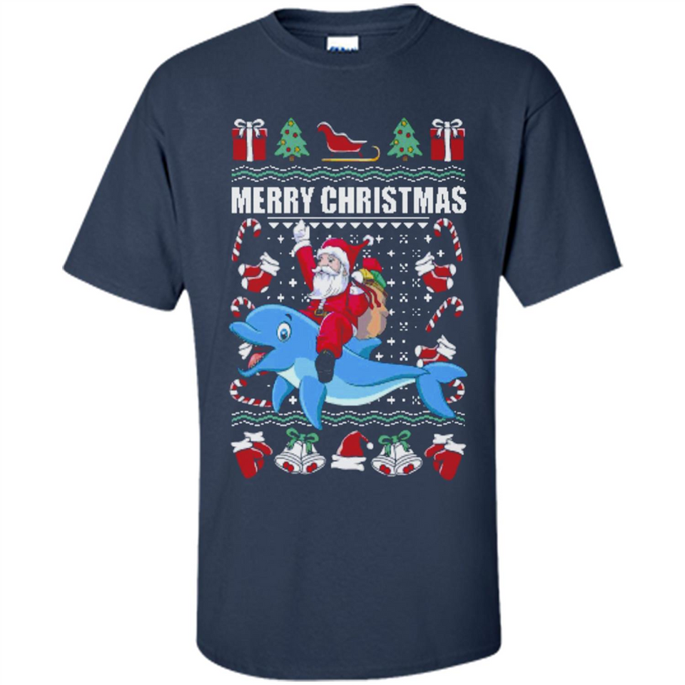 Ugly Christmas Santa Riding Dolphin - Shirt