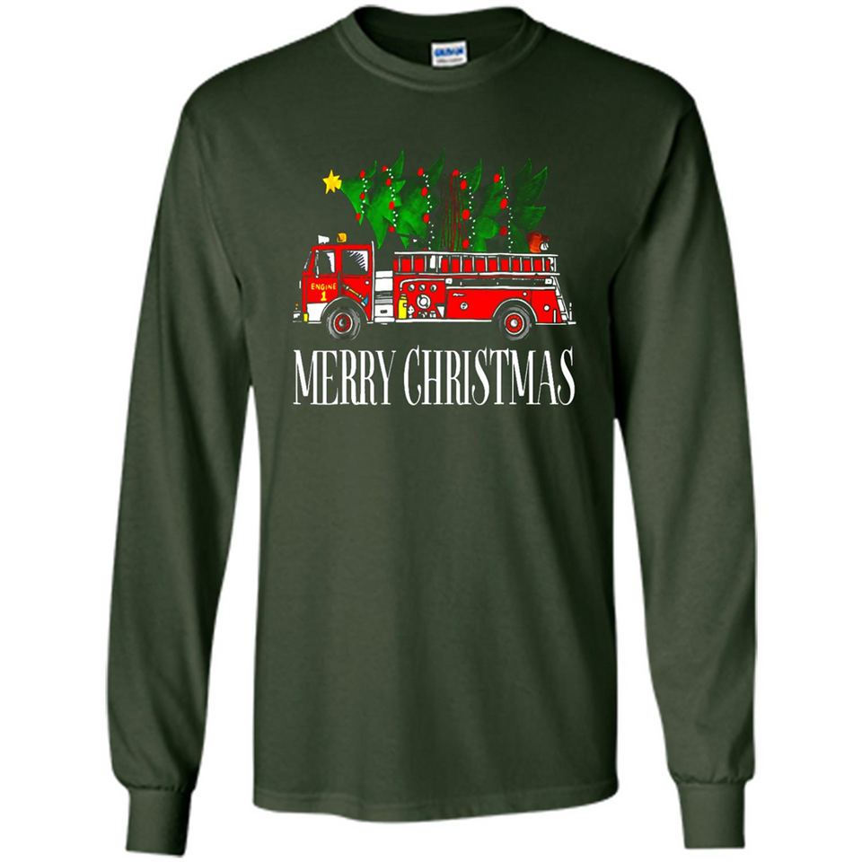 Firetruck Santa Sleigh Merry Christmas Firefighter - Long Sleeve T-Shirt
