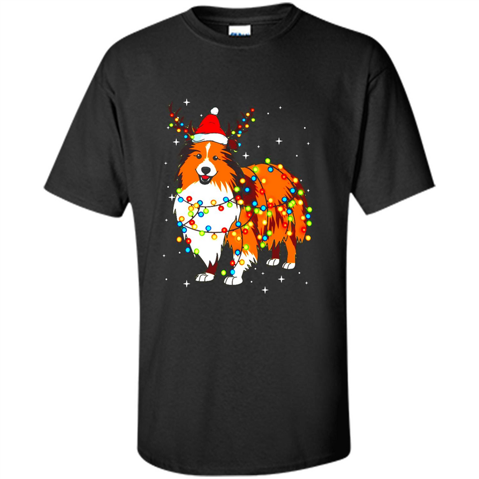 Christmas Lights Shetland Sheepdog Wearing Santa Hat Funny Xmas Mug - Shirt