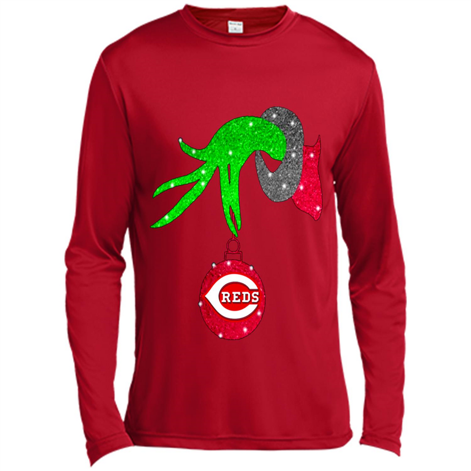 GRINCH HAND HOLDING CINCINNATI REDS GLITTER CHRISTMAS PINGPONG