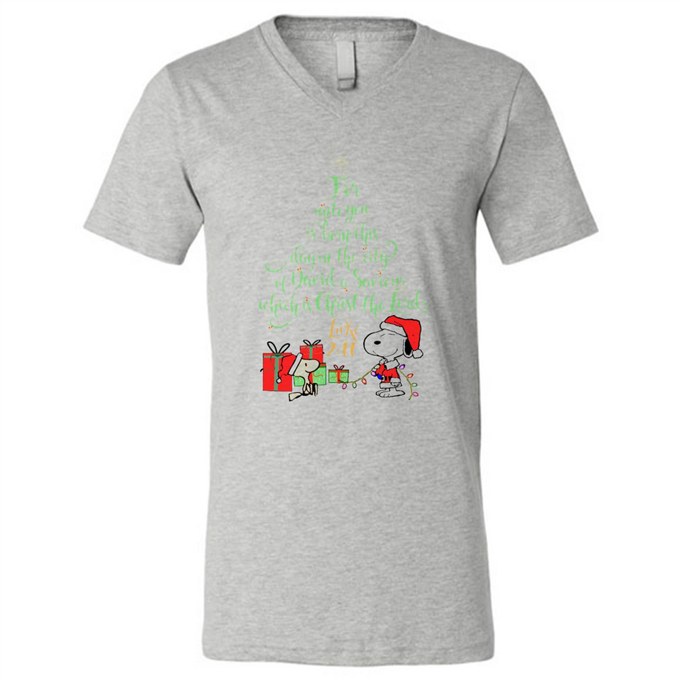 Snoopy Merry Christmas with Christmas tree T-Shirt - Canvas Unisex V-Neck