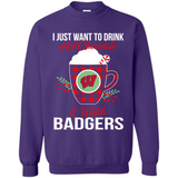 I Just Want To Drink Hot Chocolate & Watch Wisconsin Badgers Ugly Christmas Sweater PINGPONG