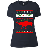 Dinosaur and Santa Clause Ugly Christmas Sweater - Ladies' Boyfriend T-Shirt