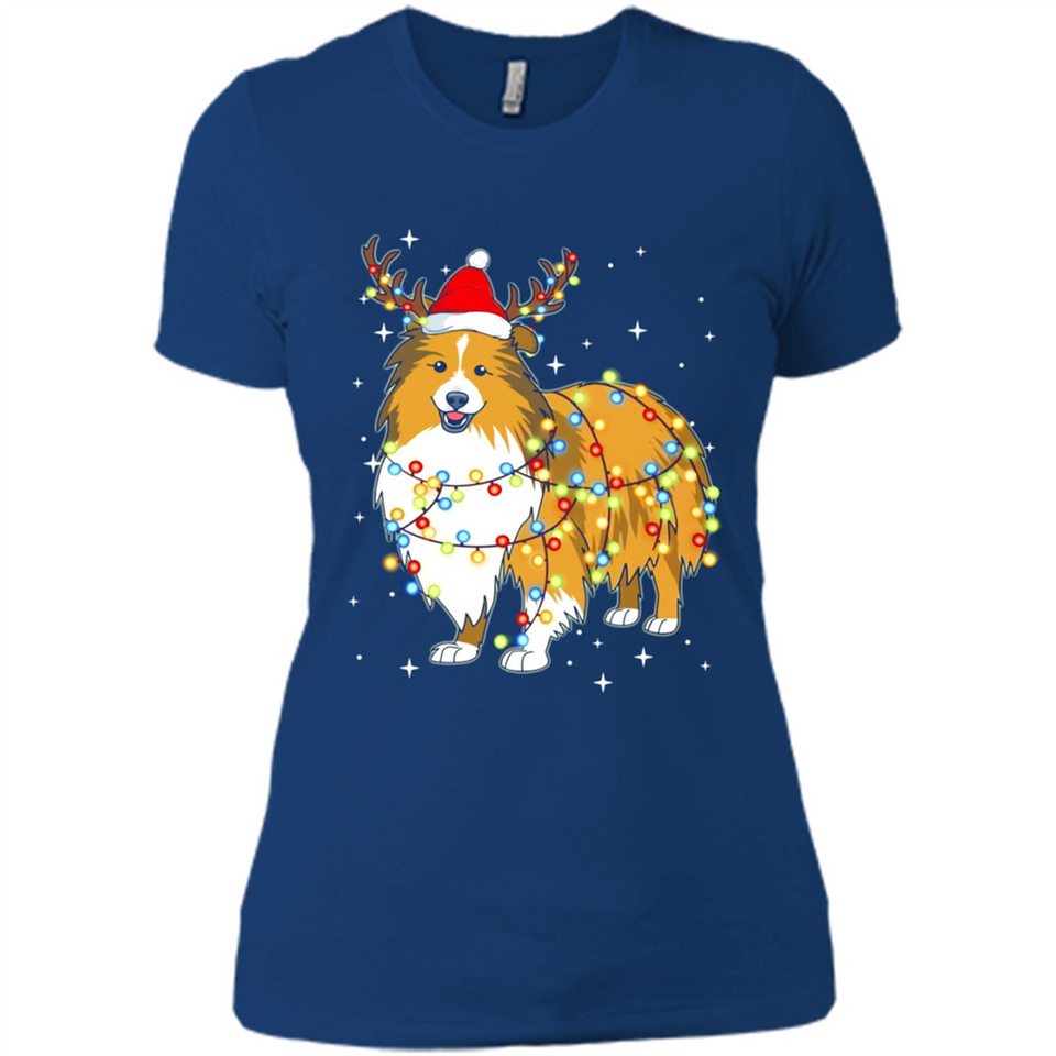 Christmas Lights Shetland Sheepdog Wearing Santa Hat Funny Xmas - Ladies' Boyfriend T-Shirt