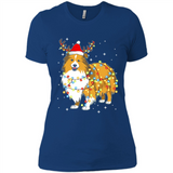 Christmas Lights Shetland Sheepdog Wearing Santa Hat Funny Xmas - Ladies' Boyfriend T-Shirt