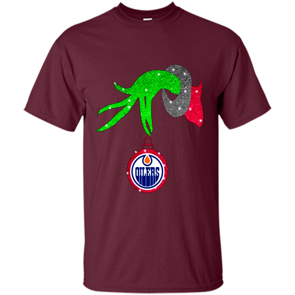 GRINCH HAND HOLDING EDMONTON OILERS GLITTER CHRISTMAS PINGPONG
