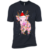 Christmas Lights Pig Wearing Santa Hat Funny Xmas - Premium Short Sleeve T-Shirt