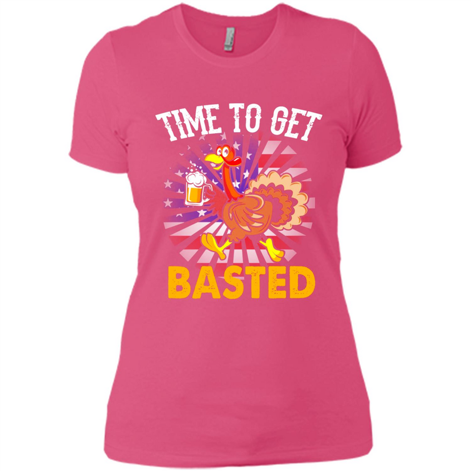 Time To Get Basted Funny Turkey Beer Thanksgiving - Ladies' Boyfriend T-Shirt