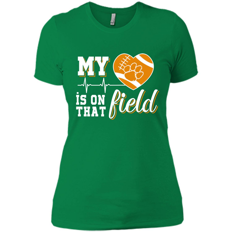 Clemson Tiger Paw Football My Heart is on that Field - Ladies' Boyfriend T-Shirt
