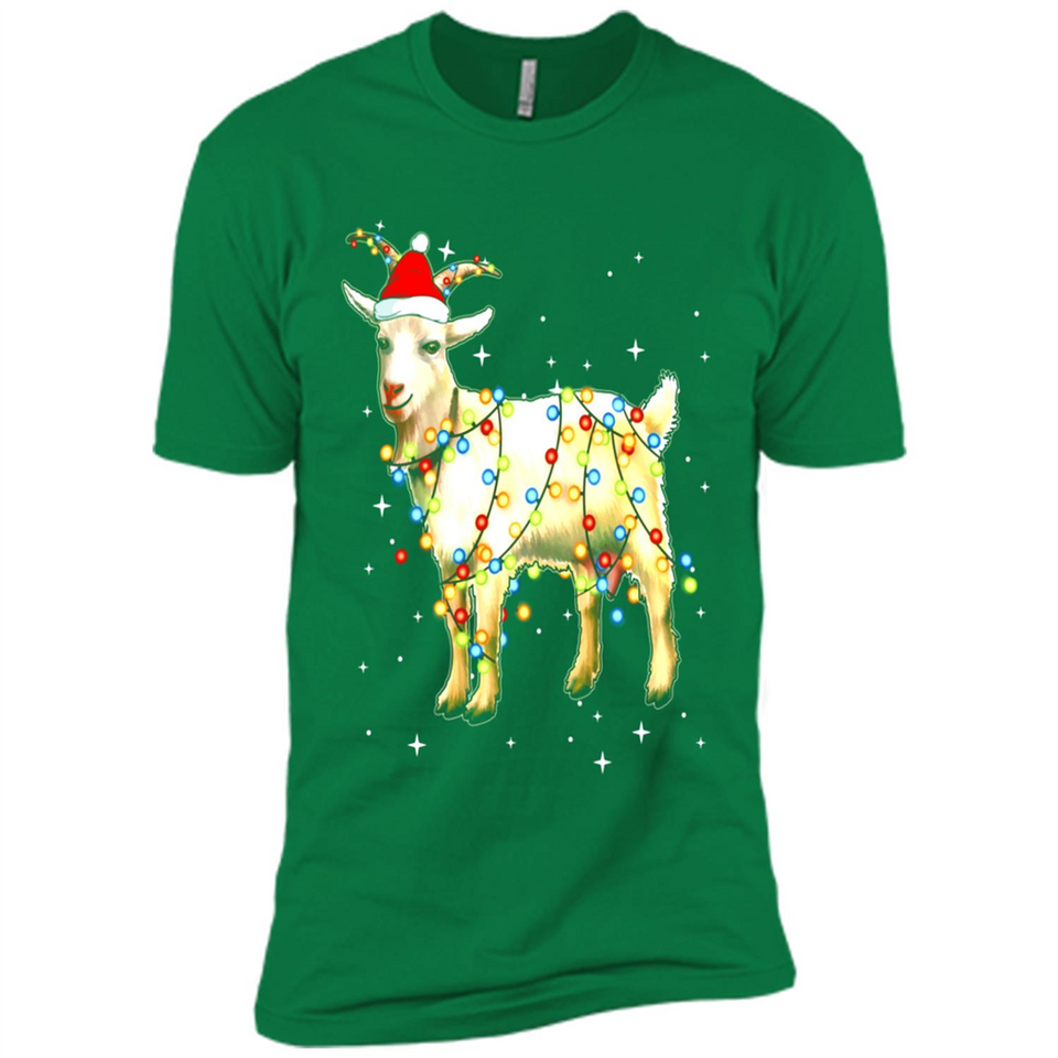 Christmas Lights Goat Wearing Santa Hat Funny Xmas - Premium Short Sleeve T-Shirt