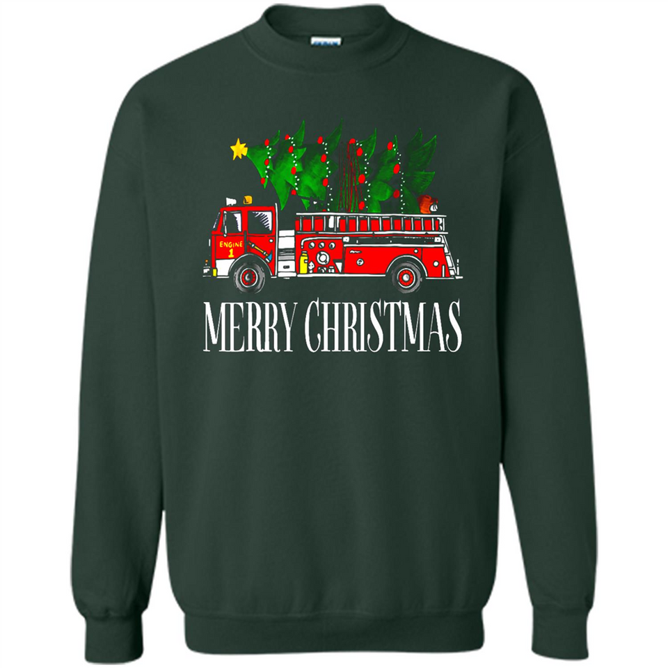 Firetruck Santa Sleigh Merry Christmas Firefighter - Sweatshirt