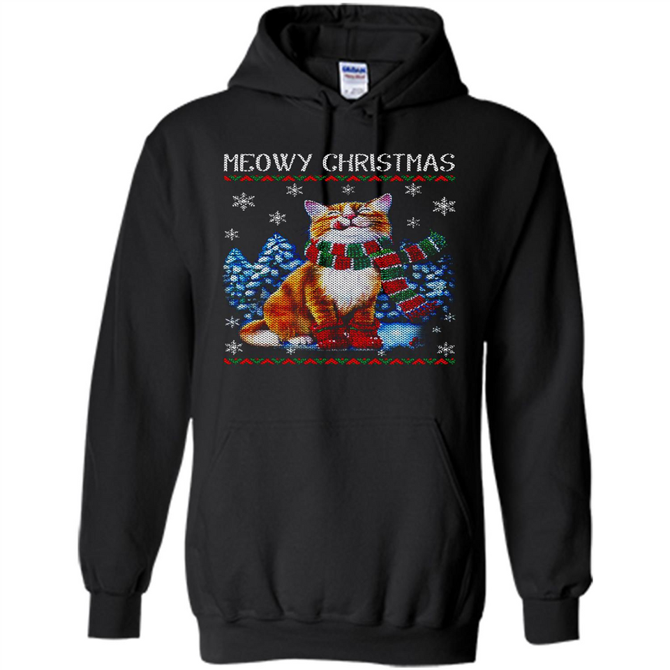Christmas Ugly Sweater Cat With Christmas Meowy Chritstmas - Hoodie