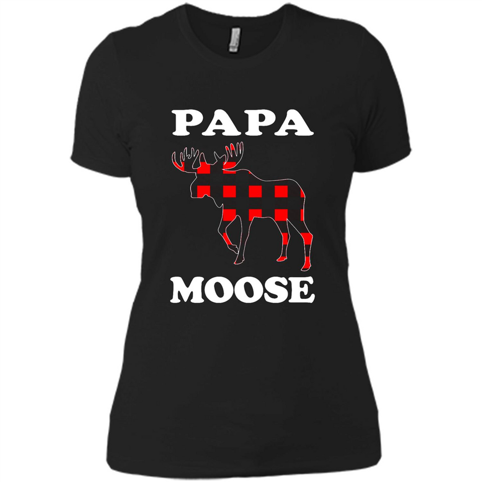 Papa Moose Funny Christmas Plaid Buffalo T-Shirt - Ladies' Boyfriend T-Shirt