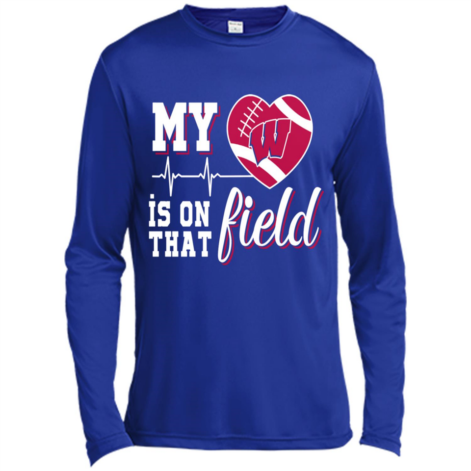 Wisconsin Badgers Football My Heart is on that Field - Canvas Long Sleeve T-Shirt