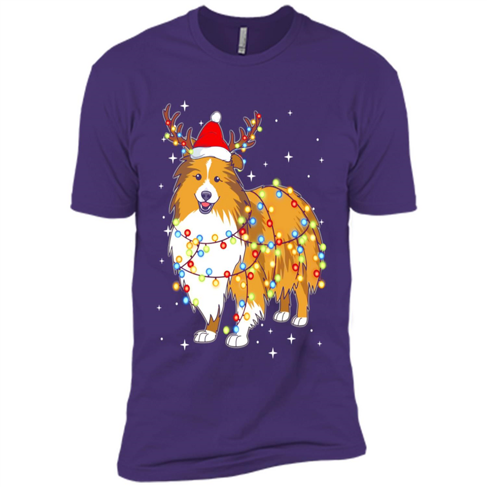 Christmas Lights Shetland Sheepdog Wearing Santa Hat Funny Xmas - Premium Short Sleeve T-Shirt