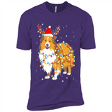 Christmas Lights Shetland Sheepdog Wearing Santa Hat Funny Xmas - Premium Short Sleeve T-Shirt