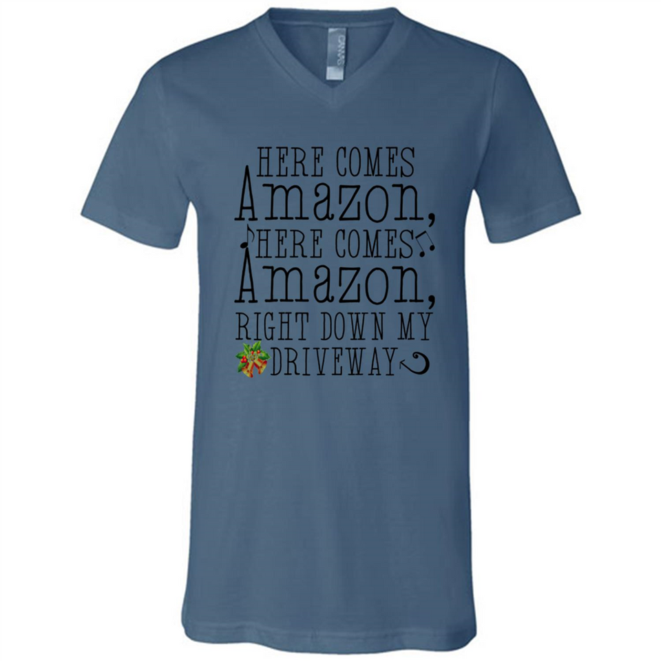 Here Comes Amazon Right Down My Driveway Christmas - Canvas Unisex V-Neck