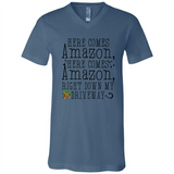 Here Comes Amazon Right Down My Driveway Christmas - Canvas Unisex V-Neck