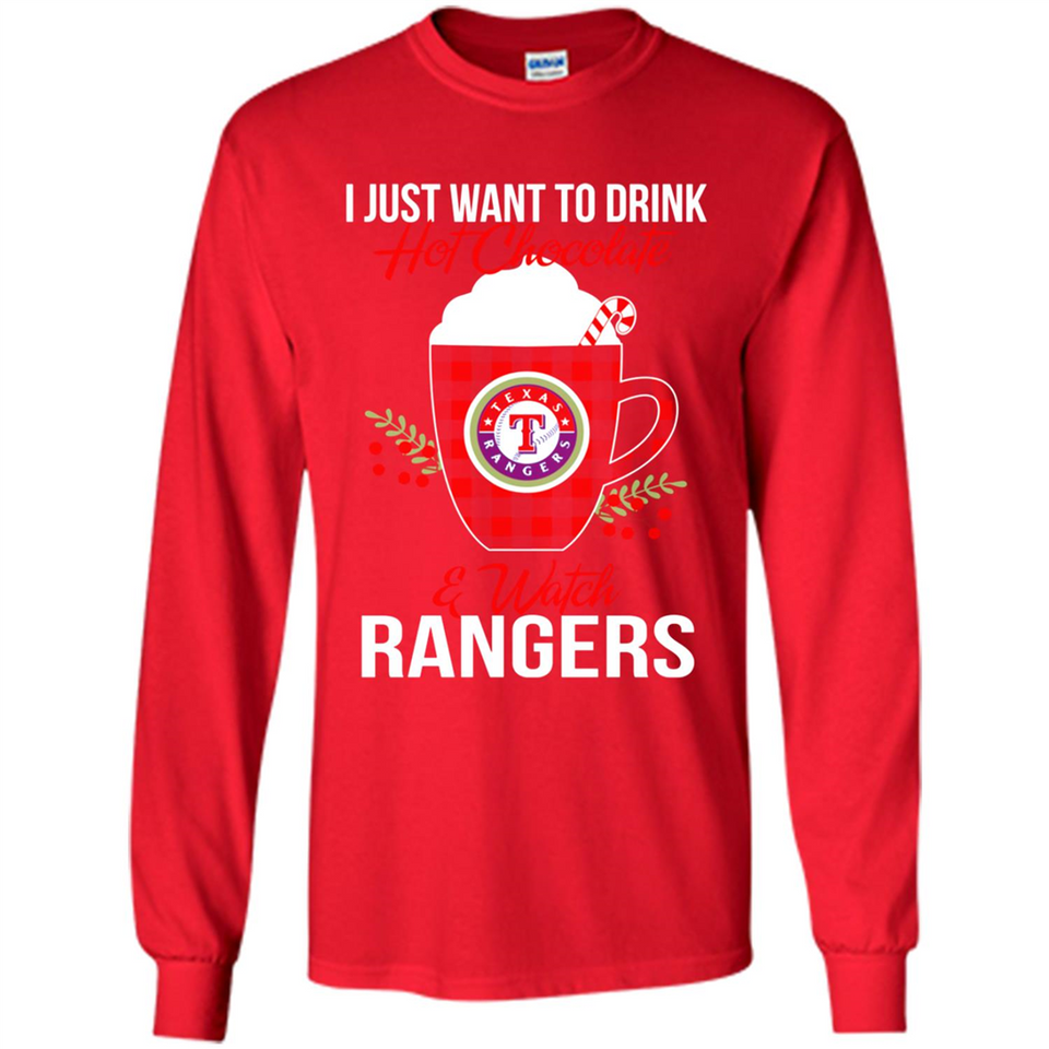 I Just Want To Drink Hot Chocolate & Watch Texas Rangers Ugly Christmas Sweater PINGPONG
