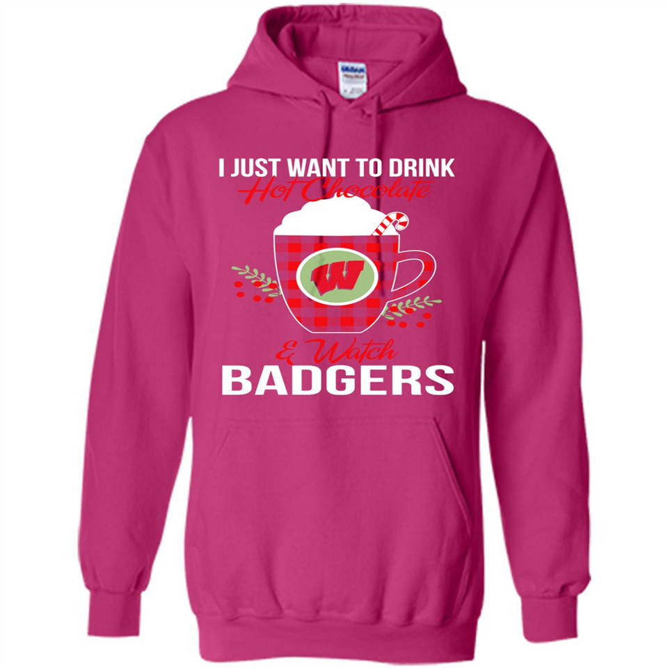 I Just Want To Drink Hot Chocolate & Watch Wisconsin Badgers Ugly Christmas Sweater PINGPONG