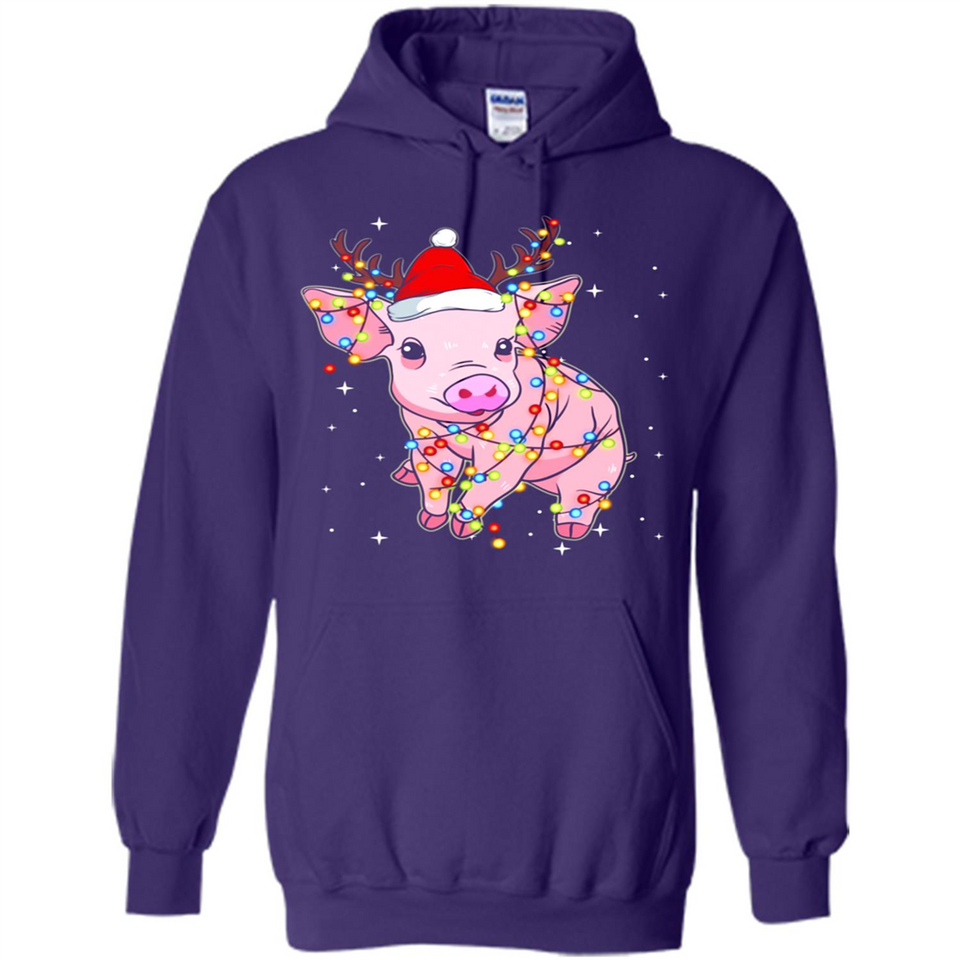 Christmas Lights Pig Wearing Santa Hat Funny Xmas - Hoodie