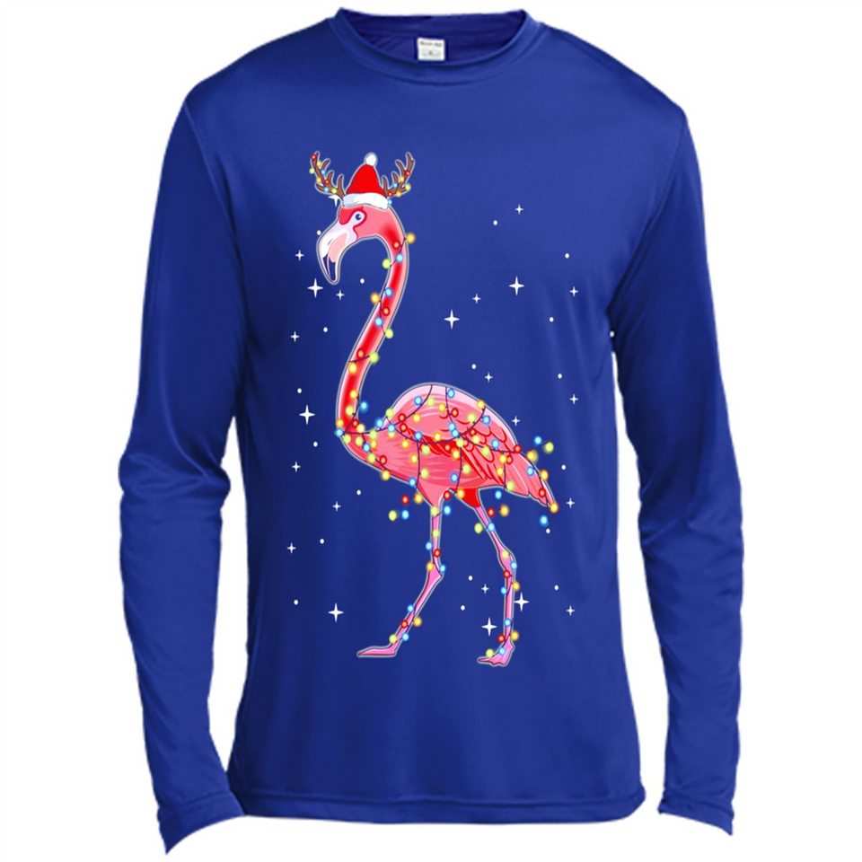 Christmas Lights Flamingo Wearing Santa Hat Funny Xmas - Canvas Long Sleeve T-Shirt
