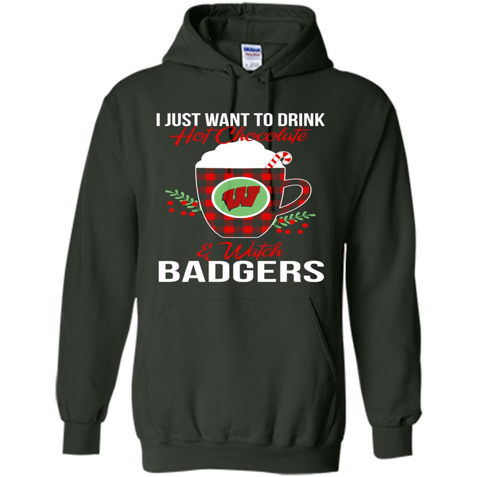 I Just Want To Drink Hot Chocolate & Watch Wisconsin Badgers Ugly Christmas Sweater PINGPONG