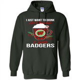 I Just Want To Drink Hot Chocolate & Watch Wisconsin Badgers Ugly Christmas Sweater PINGPONG