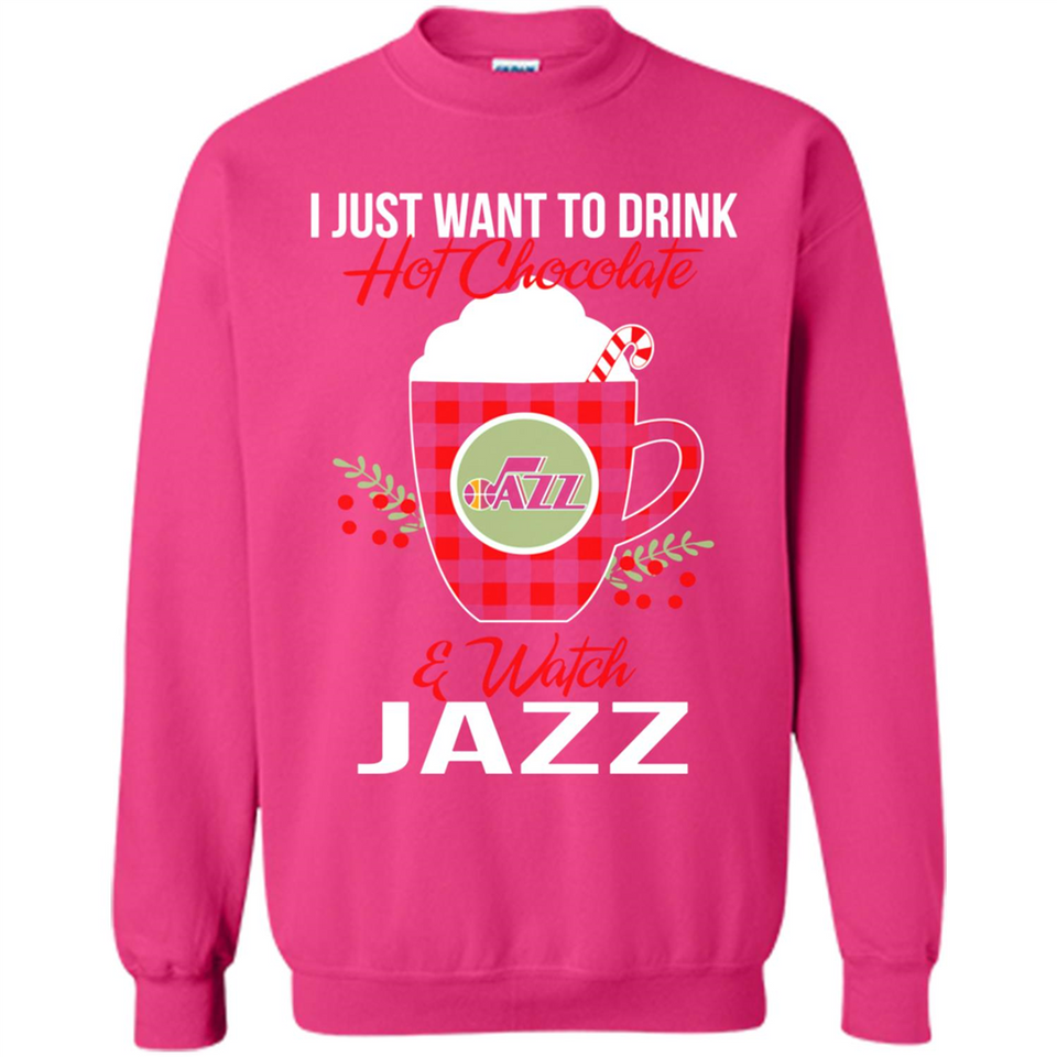 I Just Want To Drink Hot Chocolate & Watch Utah Jazz Ugly Christmas Sweater PINGPONG